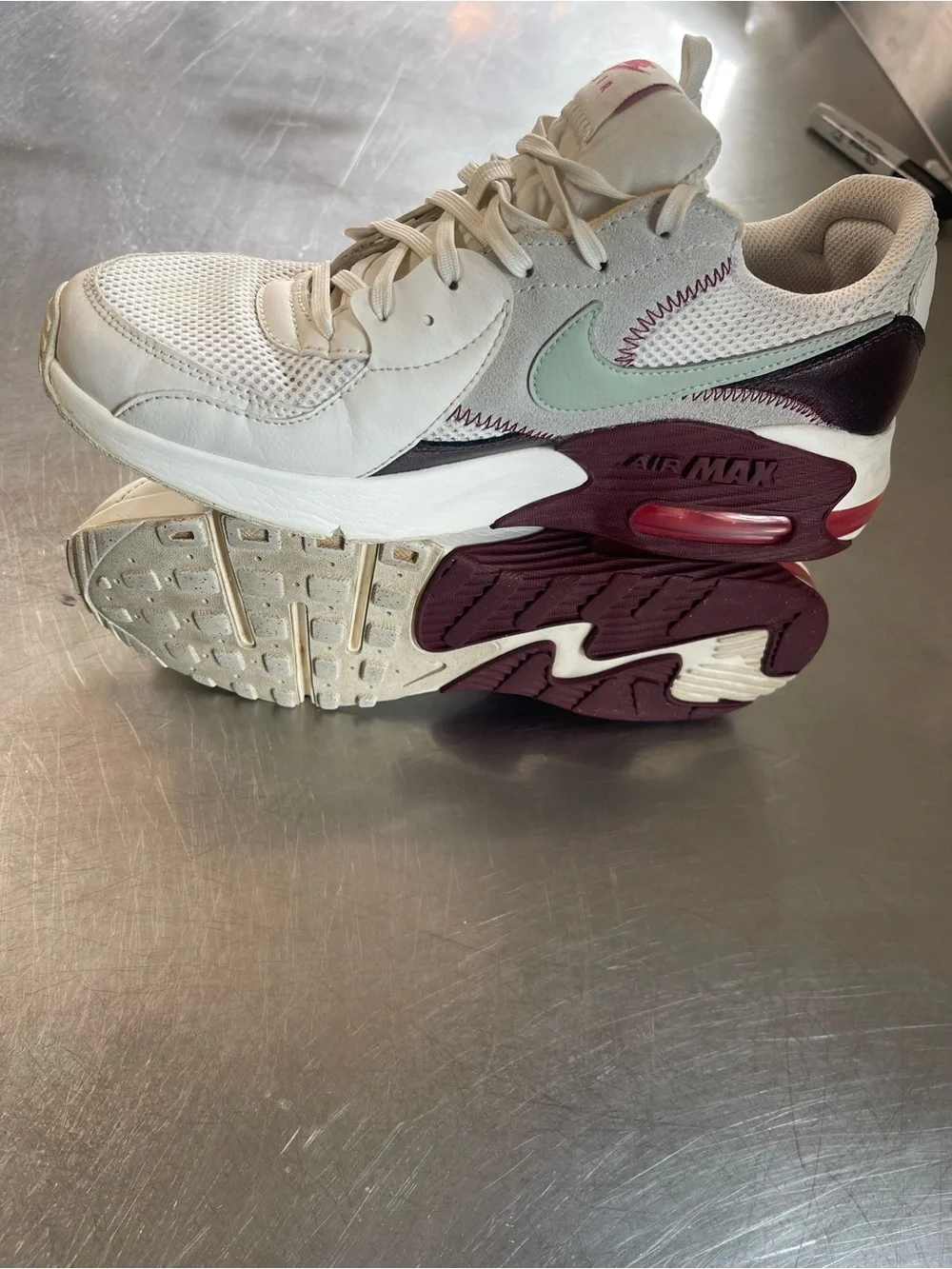 Nike Air Men's Cream White Sneakers with Pink Logo